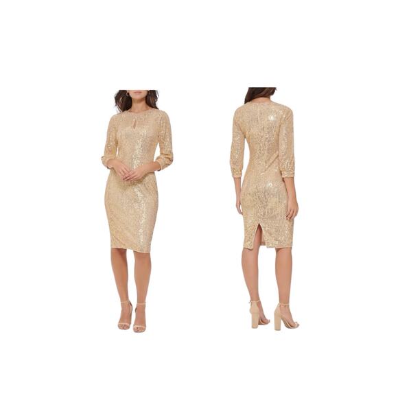 New kensie Women's Sequin Mesh Blouson Sleeve Dress Size 6 - Picture 1 of 13